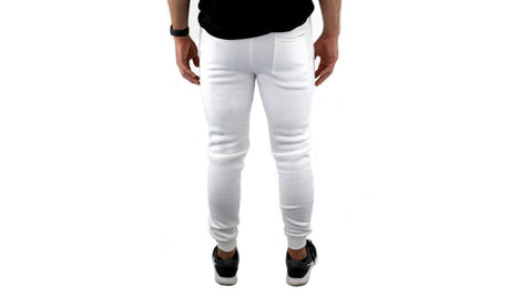 Riflessi Mens White Fleece Skinny Track Pants - Slim Cuffed Joggers/Gym Sweatpants