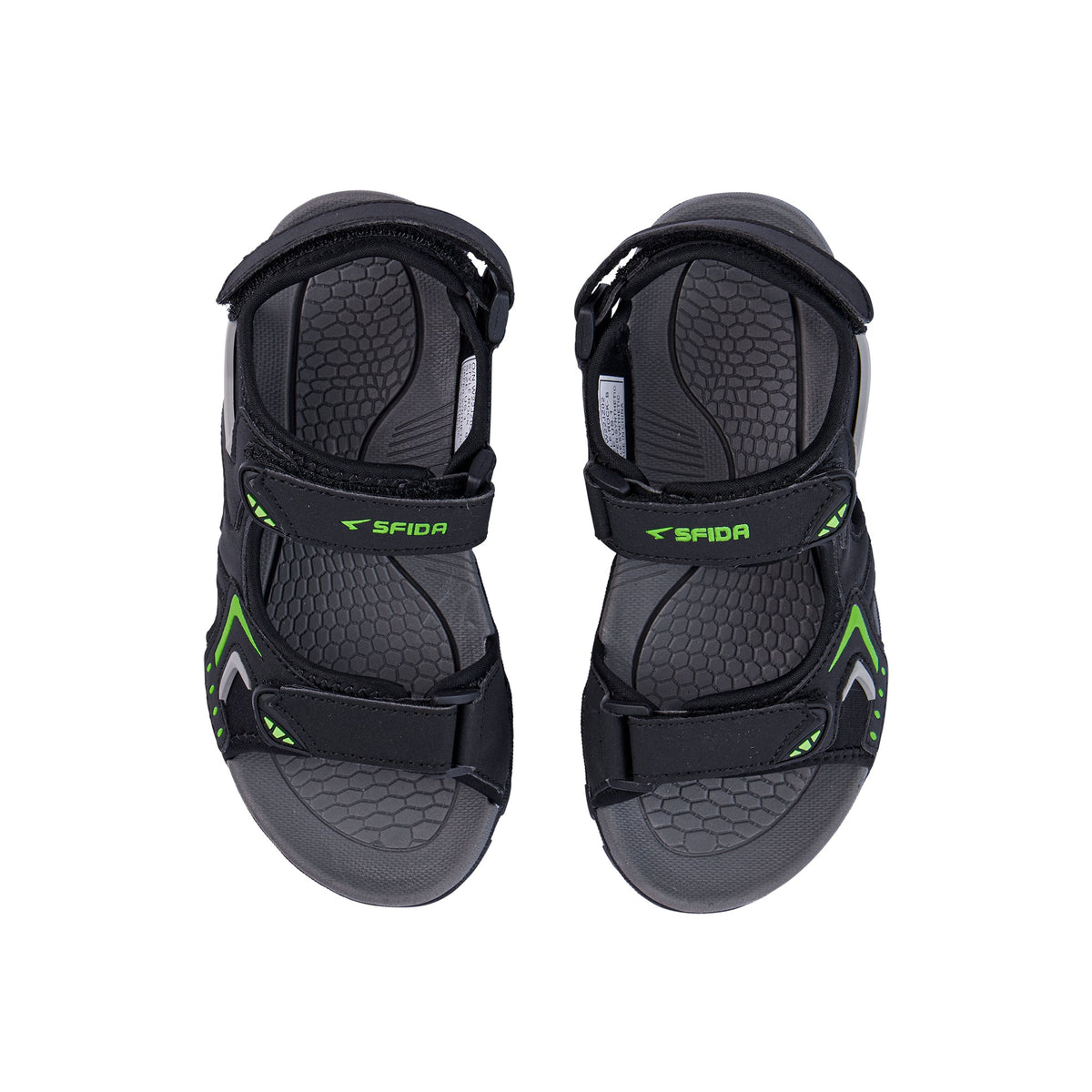 Sfida Rock Boys Adjustable Outdoor Sandals - Black/Lime (Kids Sports Sandals)