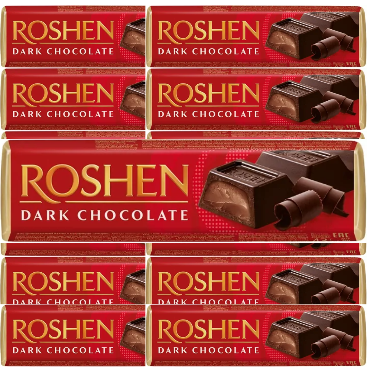 10x 47g ROSHEN Dark Chocolate "Baton" w/ Fondant Filling Batonchik - Product of Ukraine