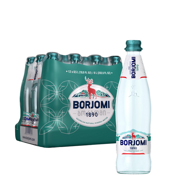 12x Borjomi Naturally Carbonated Sparkling Mineral Water Glass Bottle - 500ml (Product of Georgia)