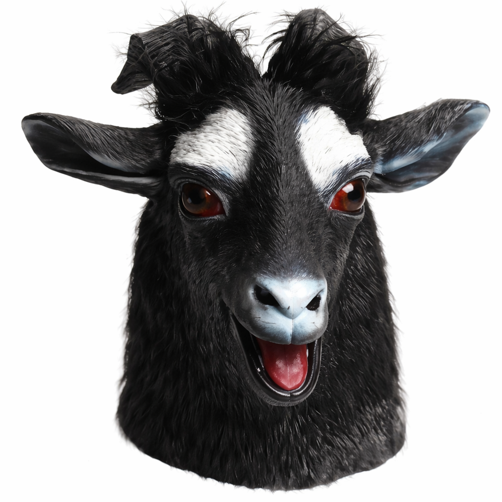Goat Latex Mask Full Head Animal Sheep Costume Halloween Party Cosplay - Black