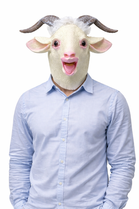 White Goat Full Head Latex Mask - Animal Costume Accessory (Halloween/Fancy Dress Party)