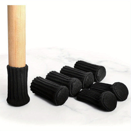24x Chair Leg Socks Black Knit Furniture Caps Felt Pad Floor Protector Anti-Slip