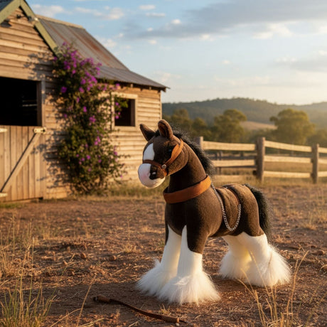 Bocchetta Rimsky 30cm Clydesdale Horse Plush Toy (Realistic Stuffed Animal Farm Gift)