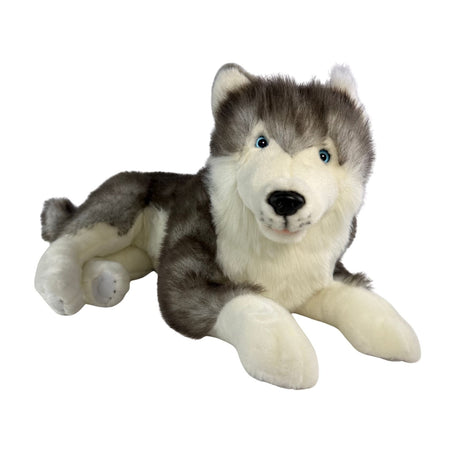 Bocchetta Rocket 62cm Lying Husky with Satin Pocket Plush Toy (Realistic Stuffed Animal Dog Gift)