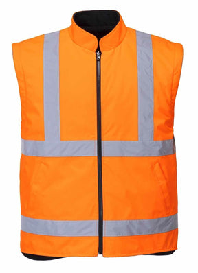 Portwest Hi-Vis Waterproof Rain Jacket Coat - Orange/Navy (5-in-1 Two Tone Safety Workwear Coat)