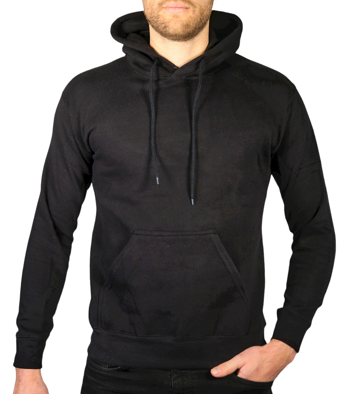 Mens 100% Cotton Hoodie - Black (Fleece Jumper/Pullover/Sweatshirt)