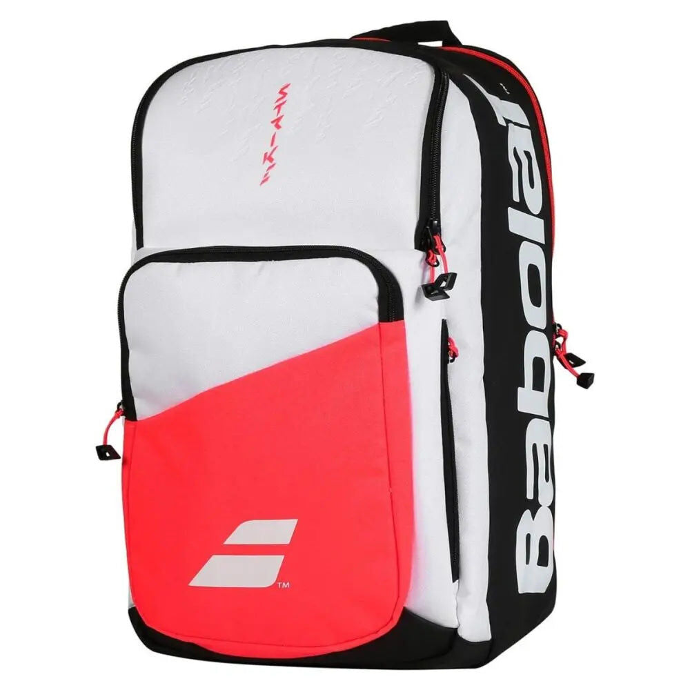 Babolat Pure Strike Backpack Tennis Bag w/ Racquet Compartment & Laptop Sleeve - White/Black/Red
