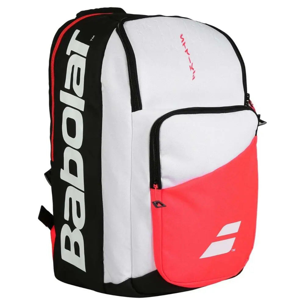 Babolat Pure Strike Backpack Tennis Bag w/ Racquet Compartment & Laptop Sleeve - White/Black/Red