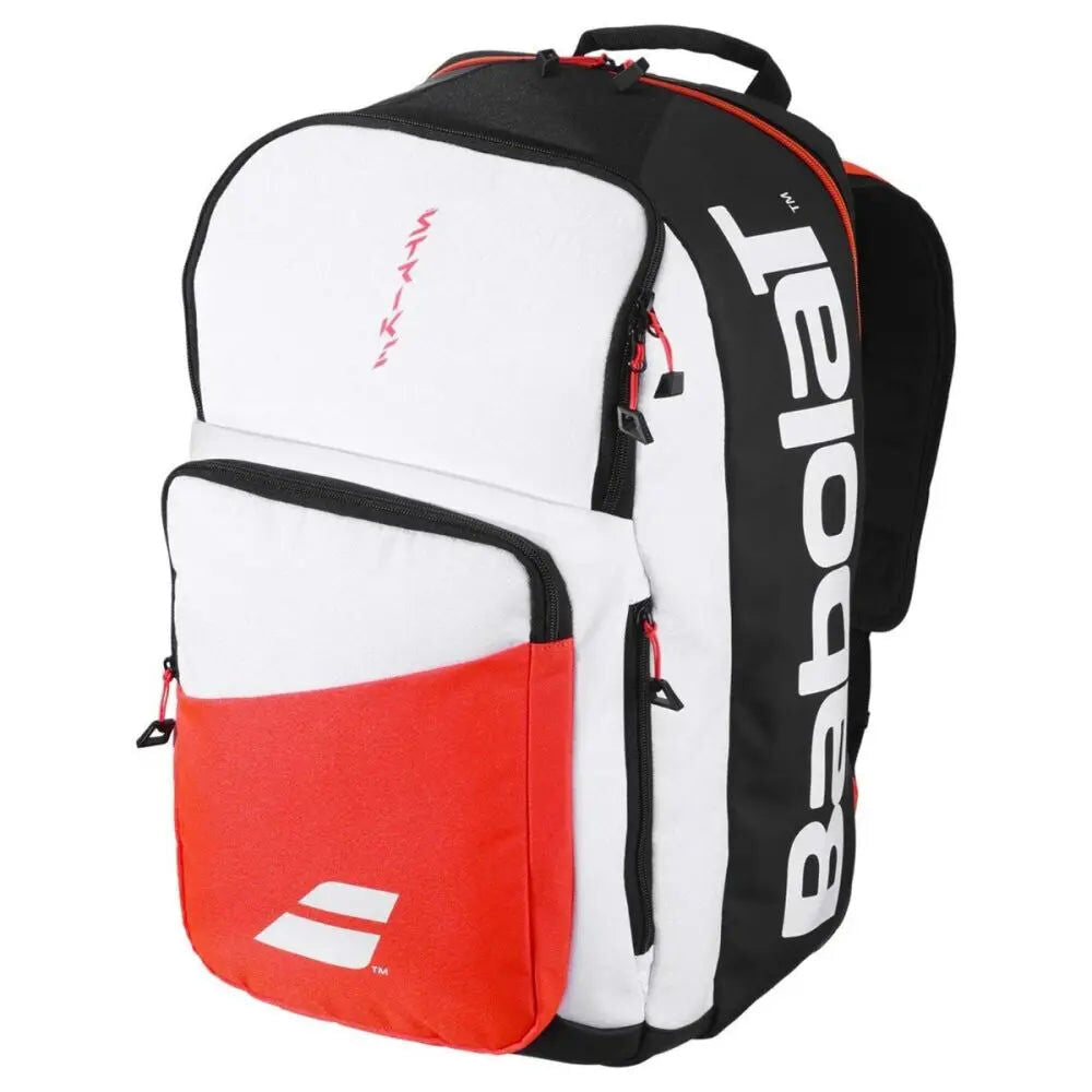 Babolat Pure Strike Backpack Tennis Bag w/ Racquet Compartment & Laptop Sleeve - White/Black/Red