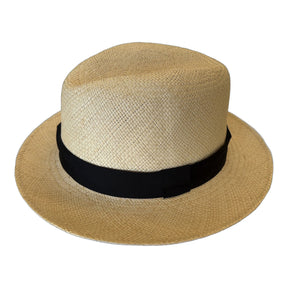 Hand-Woven Ecuadorian Panama Fedora Hat with Black Band - Natural (Made in Italy) - XL