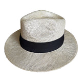Mens Natural Fibre Straw Fedora Hat - Natural & Black