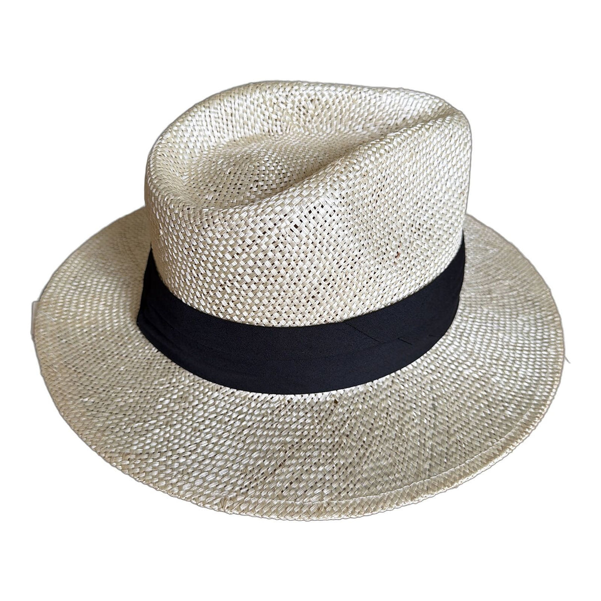 Mens Natural Fibre Straw Fedora Hat - Natural & Black