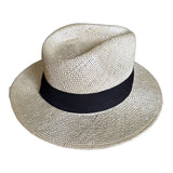 Mens Natural Fibre Straw Fedora Hat - Natural & Black