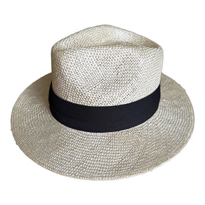 Mens Natural Fibre Straw Fedora Hat - Natural & Black - L/XL