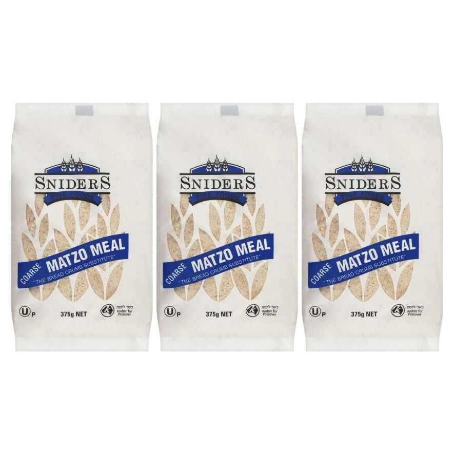 3x Sniders 375g COARSE Matzo Meal Pack - Kosher Crushed Matzah Breadcrumbs & Binder for Cooking