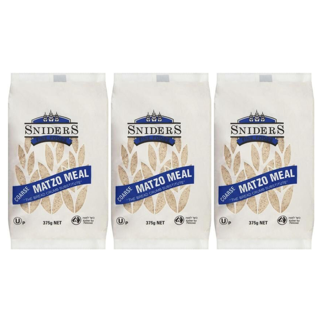 3x Sniders 375g COARSE Matzo Meal Pack - Kosher Crushed Matzah Breadcrumbs & Binder for Cooking