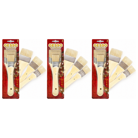 9pcs Gesso Art Paint Brushes w/ Wooden Handles Pack - Size 2, 4 & 6 (Artist Set)