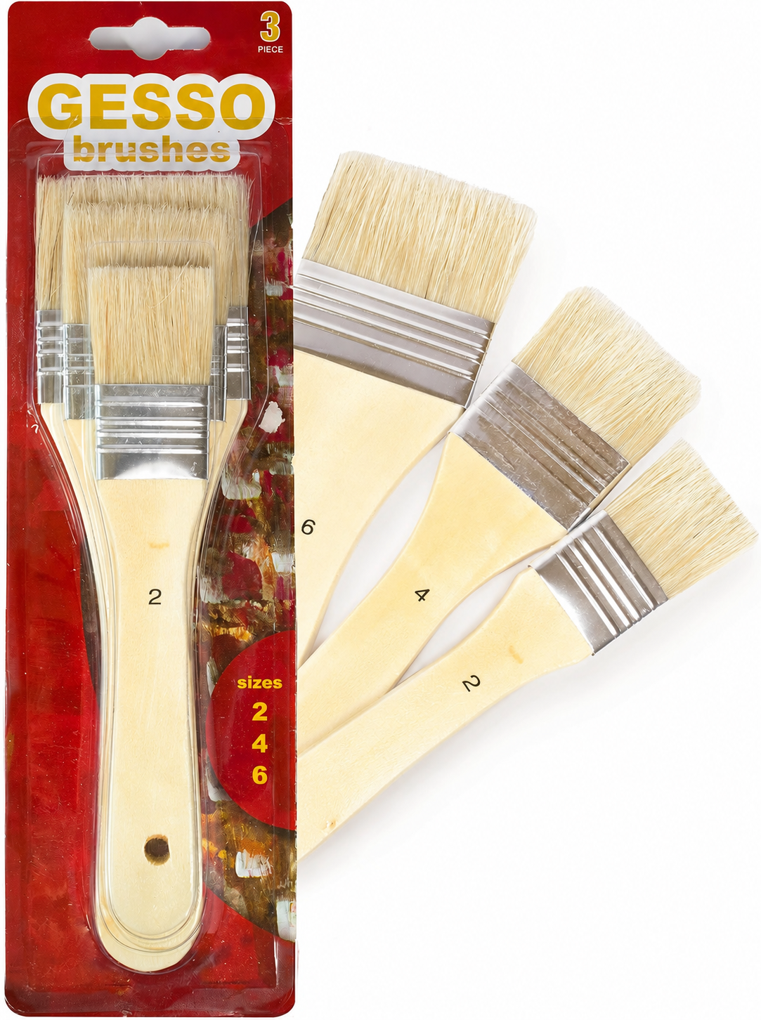3pcs GESSO BRUSHES Paint Brush Art Wood Artist Size 2, 4 & 6 Varnish