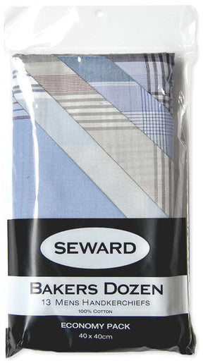 13x Seward Mens Handkerchiefs - 100% Cotton Hankies/Pocket Square