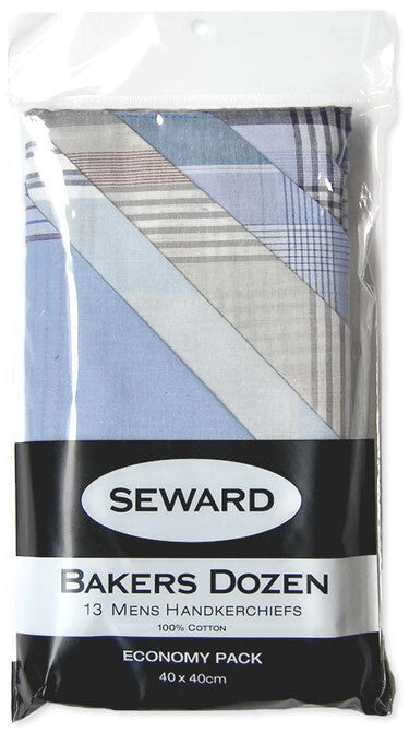 13x Seward Mens Handkerchiefs - 100% Cotton Hankies -Pocket Square