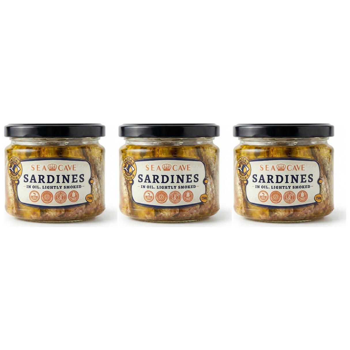 3x 250g Sea Cave Lightly Smoked Sardines Fish Sprats in Oil Pack - Product of Latvia (Shproti)