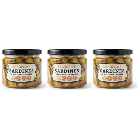 3x 250g Sea Cave Lightly Smoked Sardines Fish Sprats in Oil Pack - Product of Latvia (Shproti)