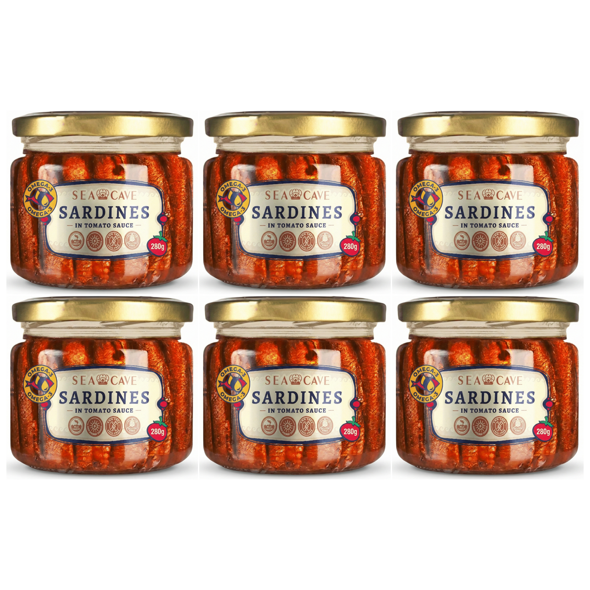 6x 280g Sea Cave Lightly Smoked Sardines Sprats Fish in Tomato Sauce Bulk Pack - Product of Latvia (Shproti)