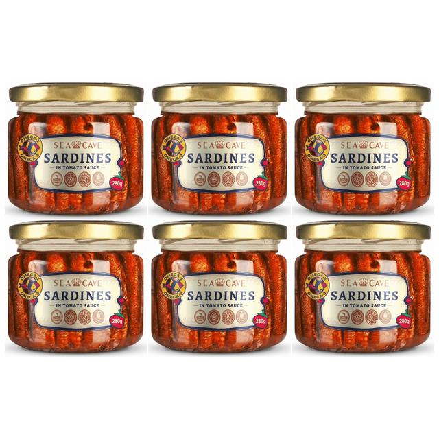 6x 280g Sea Cave Lightly Smoked Sardines Sprats Fish in Tomato Sauce Bulk Pack - Product of Latvia (Shproti)