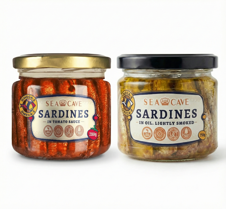 2x 280g Sea Cave Lightly Smoked Sardines Sprats Fish (Tomato + in Oil) - Product of Latvia (Shproti)