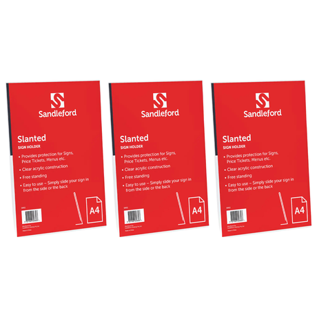 3x Sandleford Slanted A4 Sign Holder Bulk Pack - Portrait (210x65x297mm)