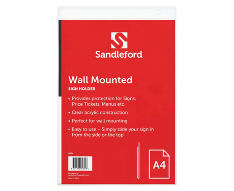 3x Sandleford A4 Wall-Mounted Sign Holder Bulk Pack - Clear Portrait (21.3x4x32.3cm)