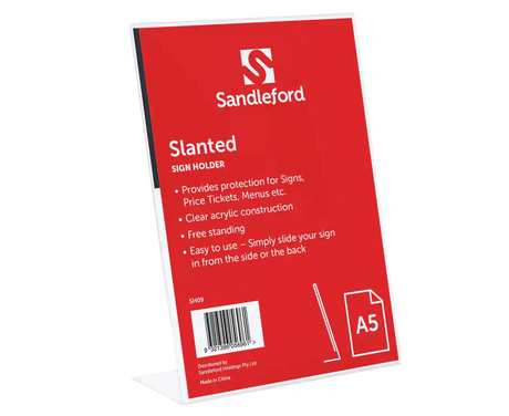 3x Sandleford A5 Slanted Sign Holder Bulk Pack  - Portrait (21x4.5x14.8cm)