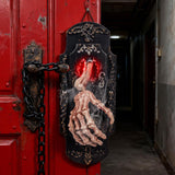 Spooky Skull Door Bell Hanging Decoration Mist Spray Motion Activated Halloween Porch Lock Decor Scary Gothic Skeleton Hands Doorbell with Red Light f