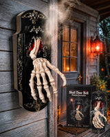 Spooky Skull Door Bell Hanging Decoration Mist Spray Motion Activated Halloween Porch Lock Decor Scary Gothic Skeleton Hands Doorbell with Red Light f
