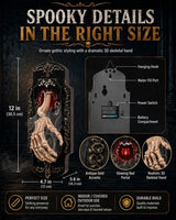Spooky Skull Door Bell Hanging Decoration Mist Spray Motion Activated Halloween Porch Lock Decor Scary Gothic Skeleton Hands Doorbell with Red Light f