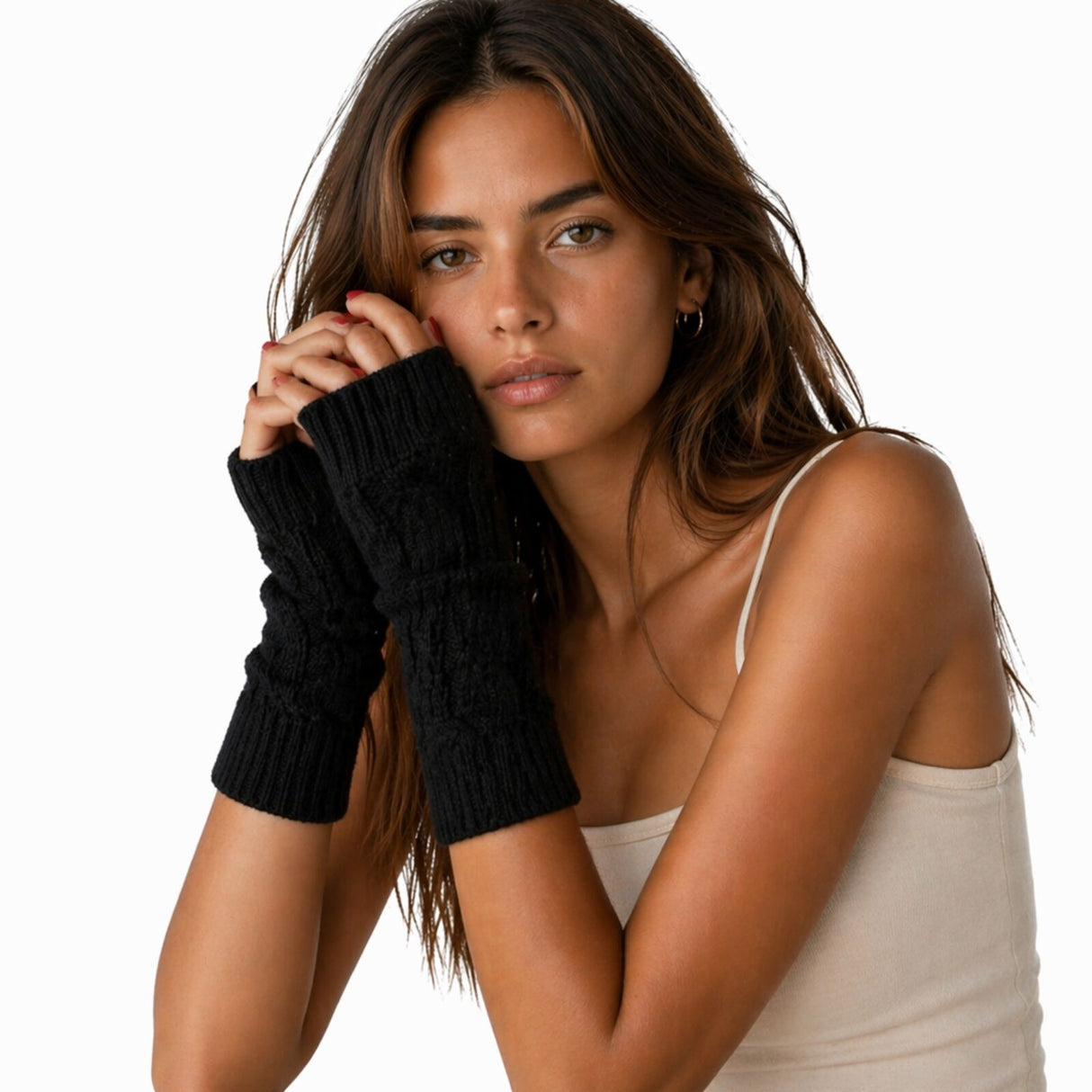 Womens 20cm Short Knitted Fingerless Arm Warmers - Winter Gloves (Assorted Colours)