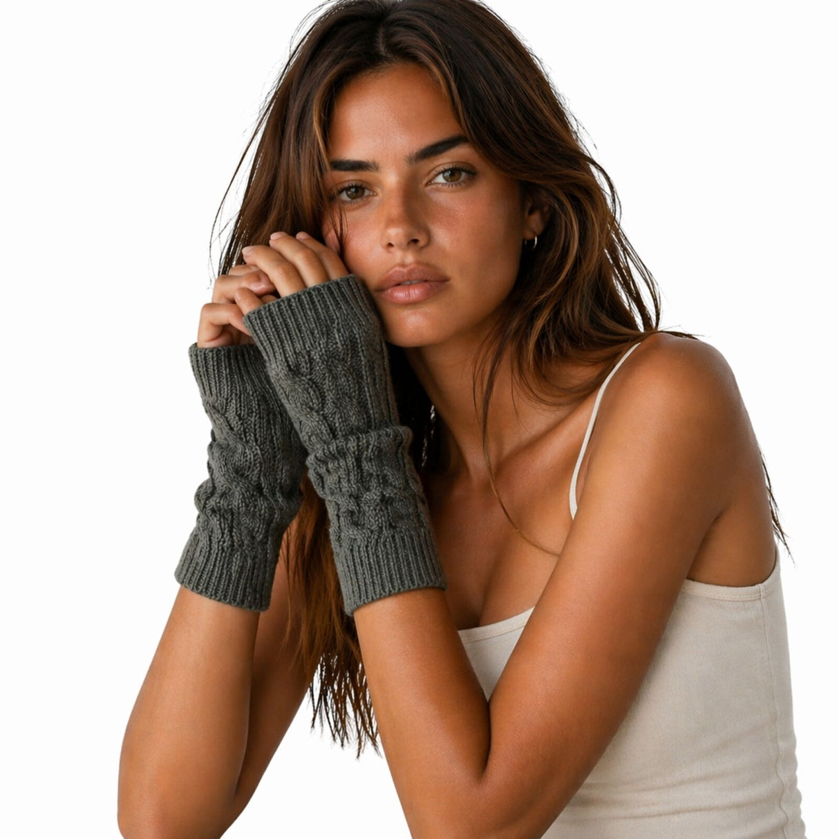 Womens 20cm Short Knitted Fingerless Arm Warmers - Winter Gloves (Assorted Colours)