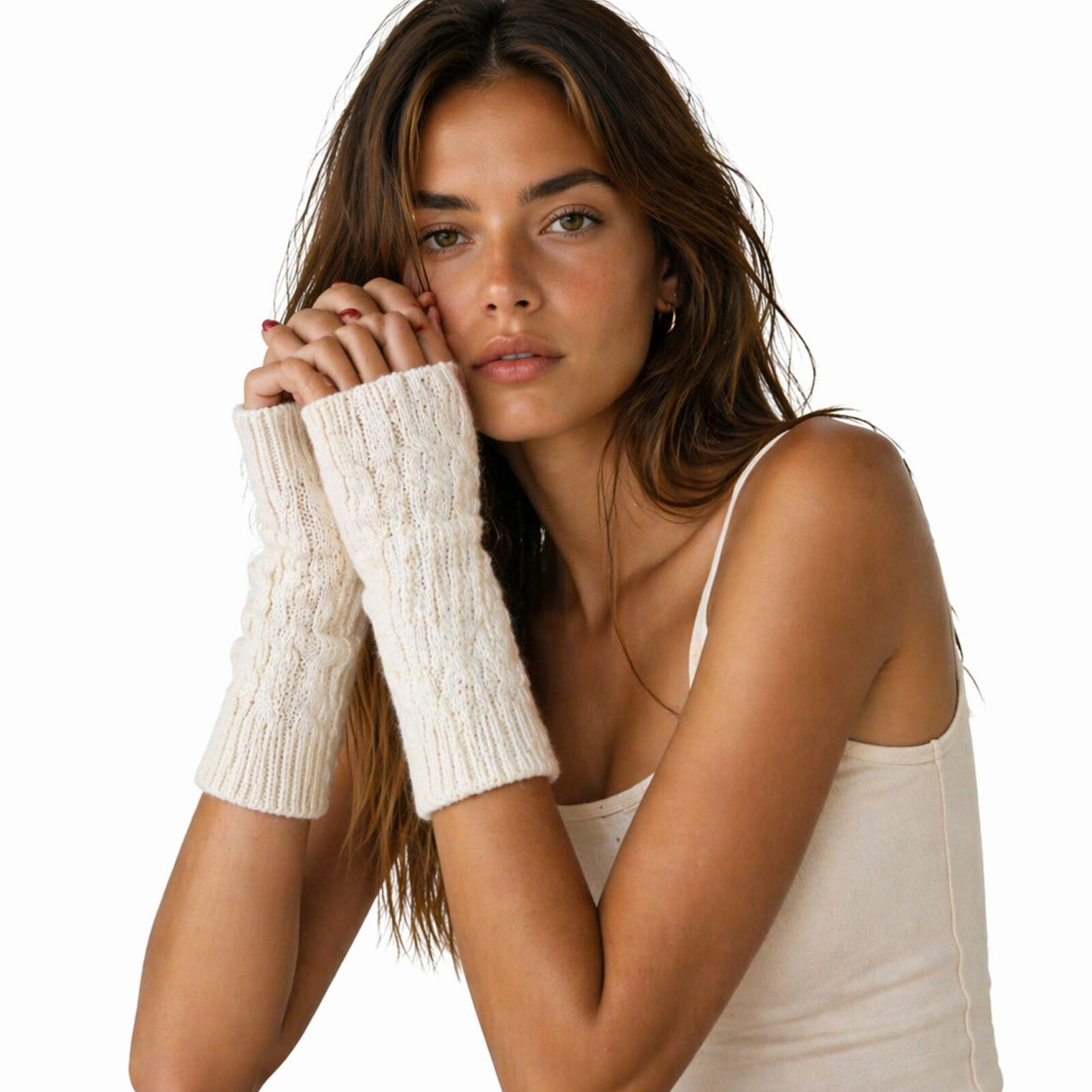 Womens 20cm Short Knitted Fingerless Arm Warmers - Winter Gloves (Assorted Colours)