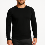 2pcs Set Mens Black Cotton Thermal Long Sleeve Top & Long John Pants Underwear