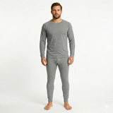 2pcs Set Mens Grey Cotton Thermal Long Sleeve Top & Long John Pants Underwear
