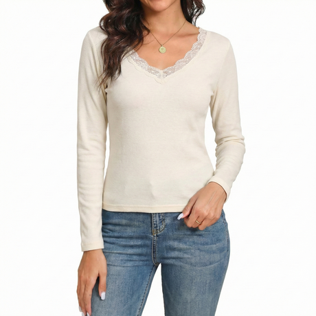 Womens Thermal Beige Cotton Long Sleeve Spencer Top - Base Layer Underwear