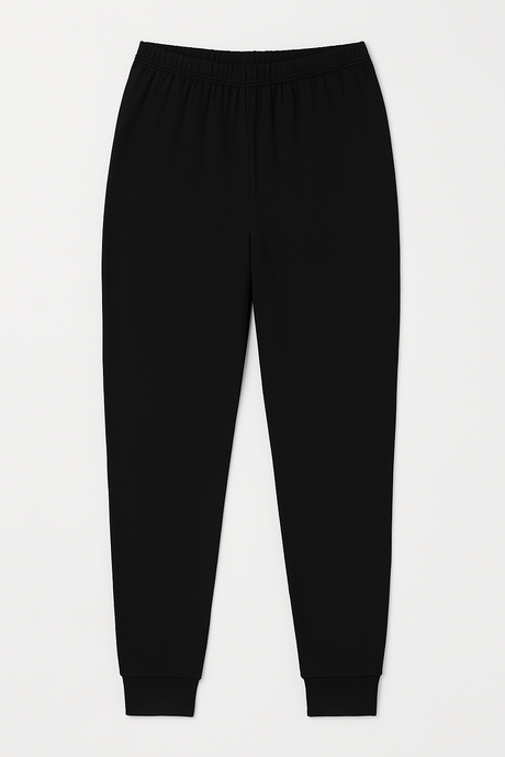 2pcs Set Womens Black Cotton Thermal Long Sleeve Top & Long Jane Pants Underwear