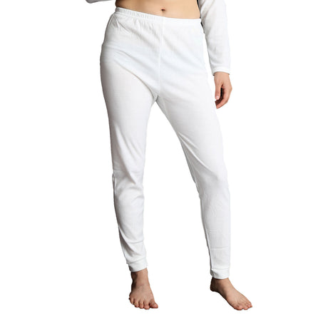 2pcs Set Womens White Cotton Thermal Long Sleeve Top & Long Jane Pants Underwear