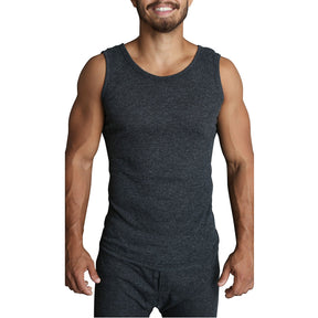 Mens THERMAL Merino Wool Blend Black Singlet Top - Sleeveless Warm Underwear/Base Layer