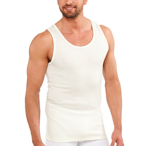 Mens THERMAL Merino Wool Blend Natural Singlet Top - Sleeveless Warm Underwear/Base Layer