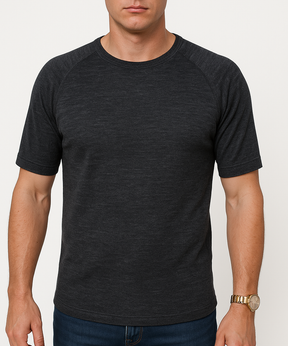 Mens Merino Wool Blend Short Sleeve Thermal Top Underwear Thermals Base Layer - Natural