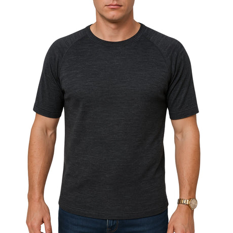Mens Merino Wool Blend Short Sleeve Thermal Top - Black (Base Layer Underwear)