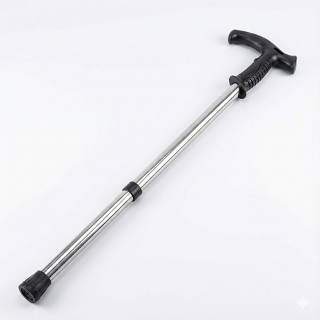 Adjustable Extra Sturdy Aluminium Walking Stick Pole w Ergonomic Handle in Silver