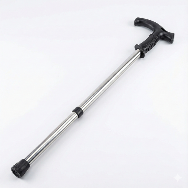 Adjustable Silver Walking Stick - Extra Sturdy Ergonomic Pole